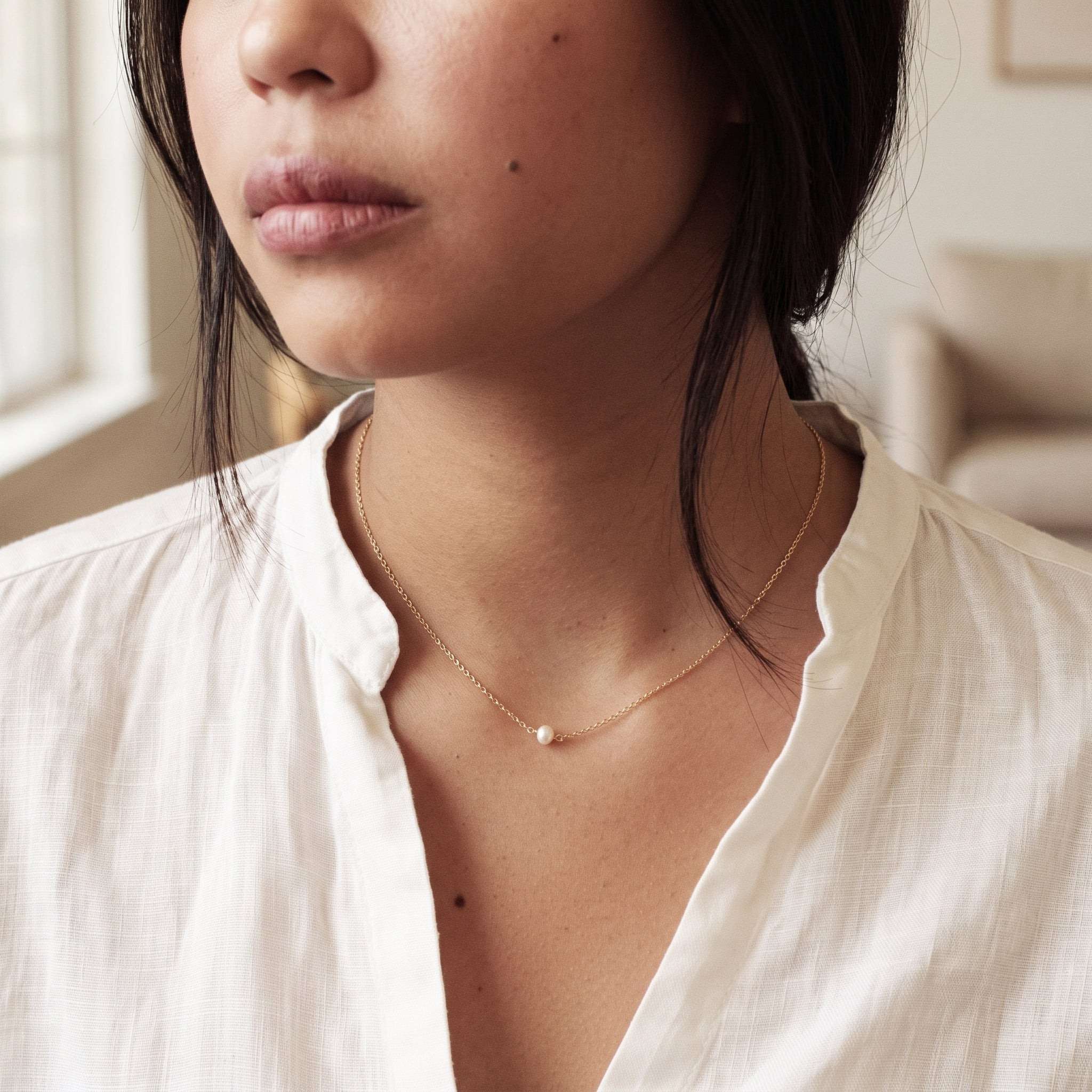 Single Pearl Necklace for Women | Gold Plated Minimalist Pearl Necklace