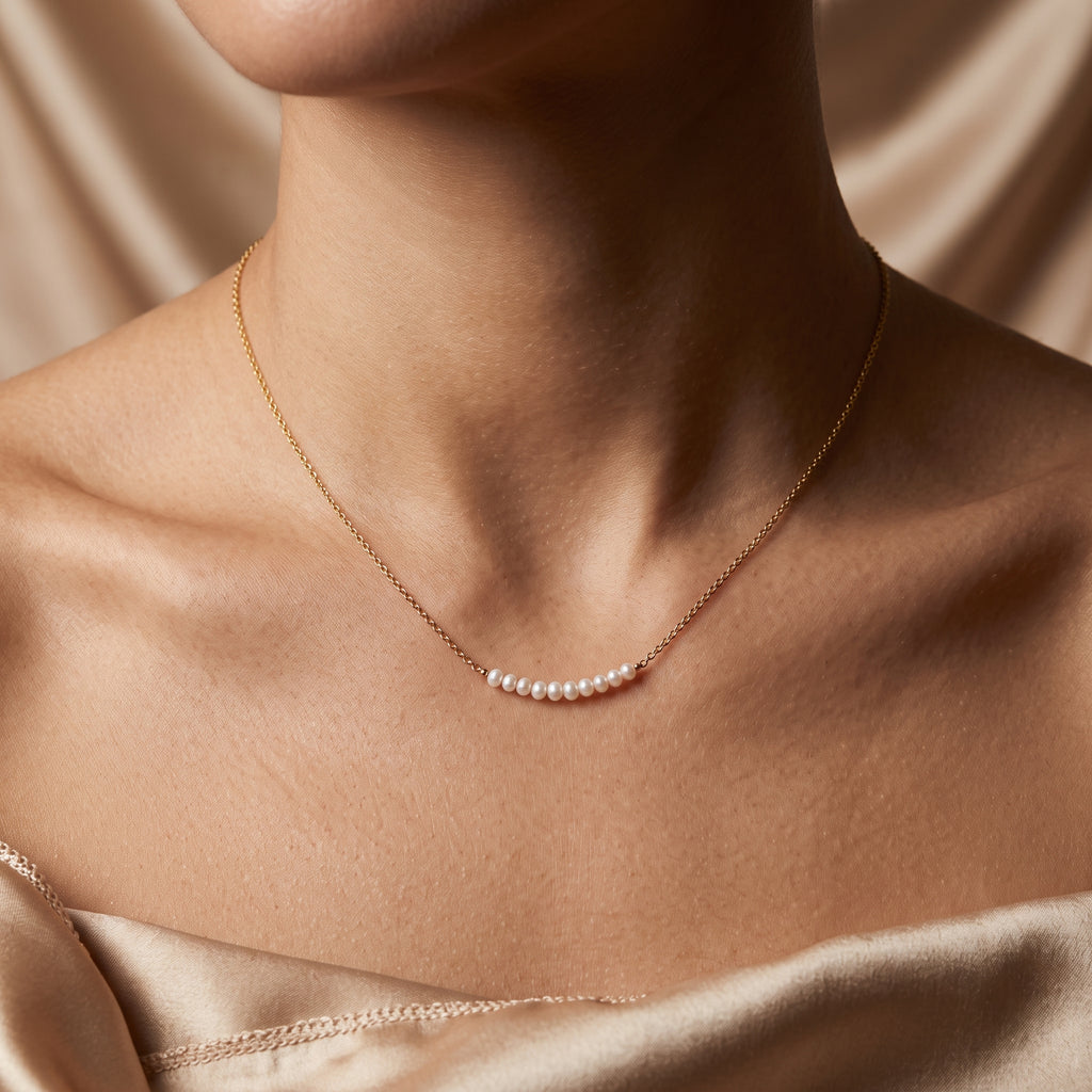 Pearl Bar Choker Necklace for Women | 18K Gold Plated Natural Pearl Necklace