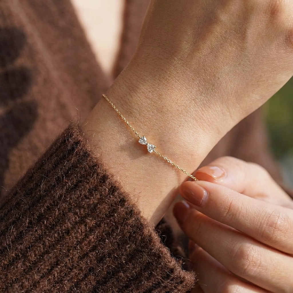 14K gold plated bow bracelet for women