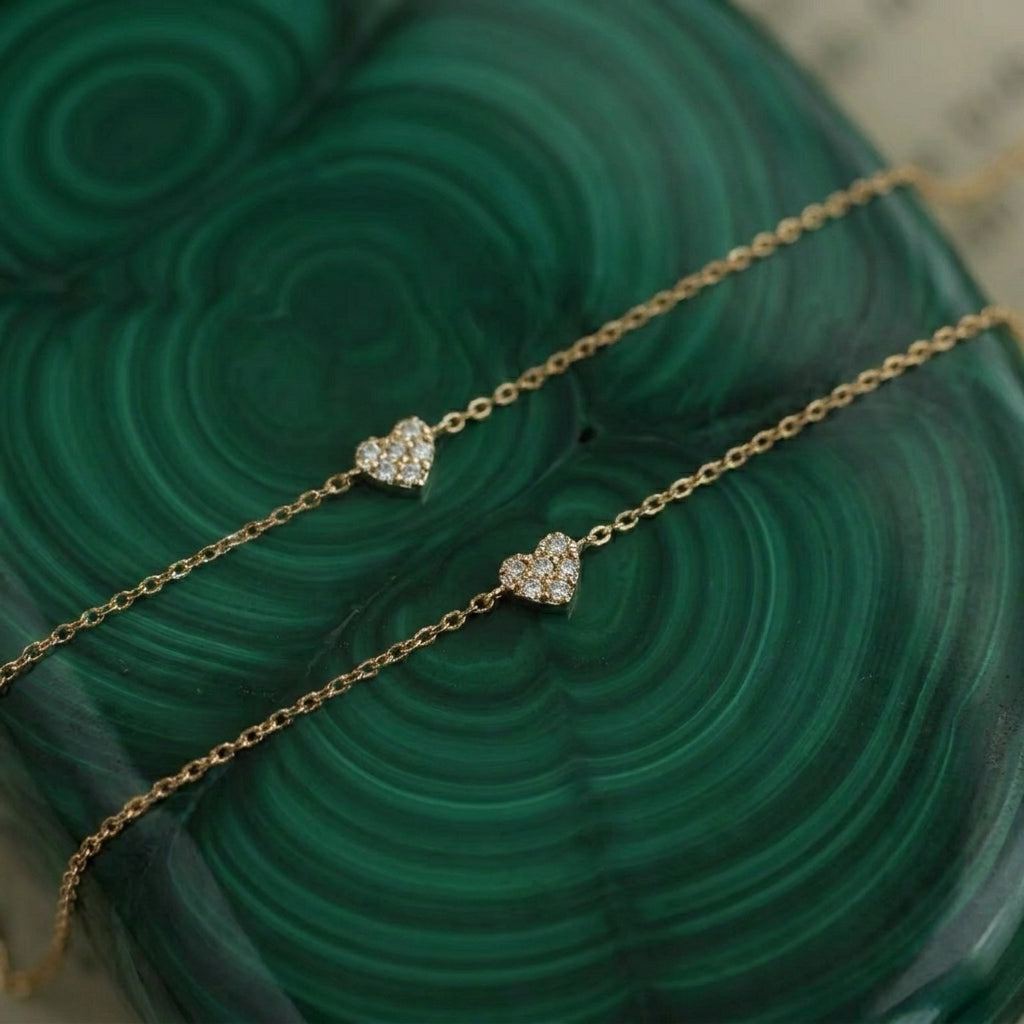 14K gold plated heart zircon bracelet for women