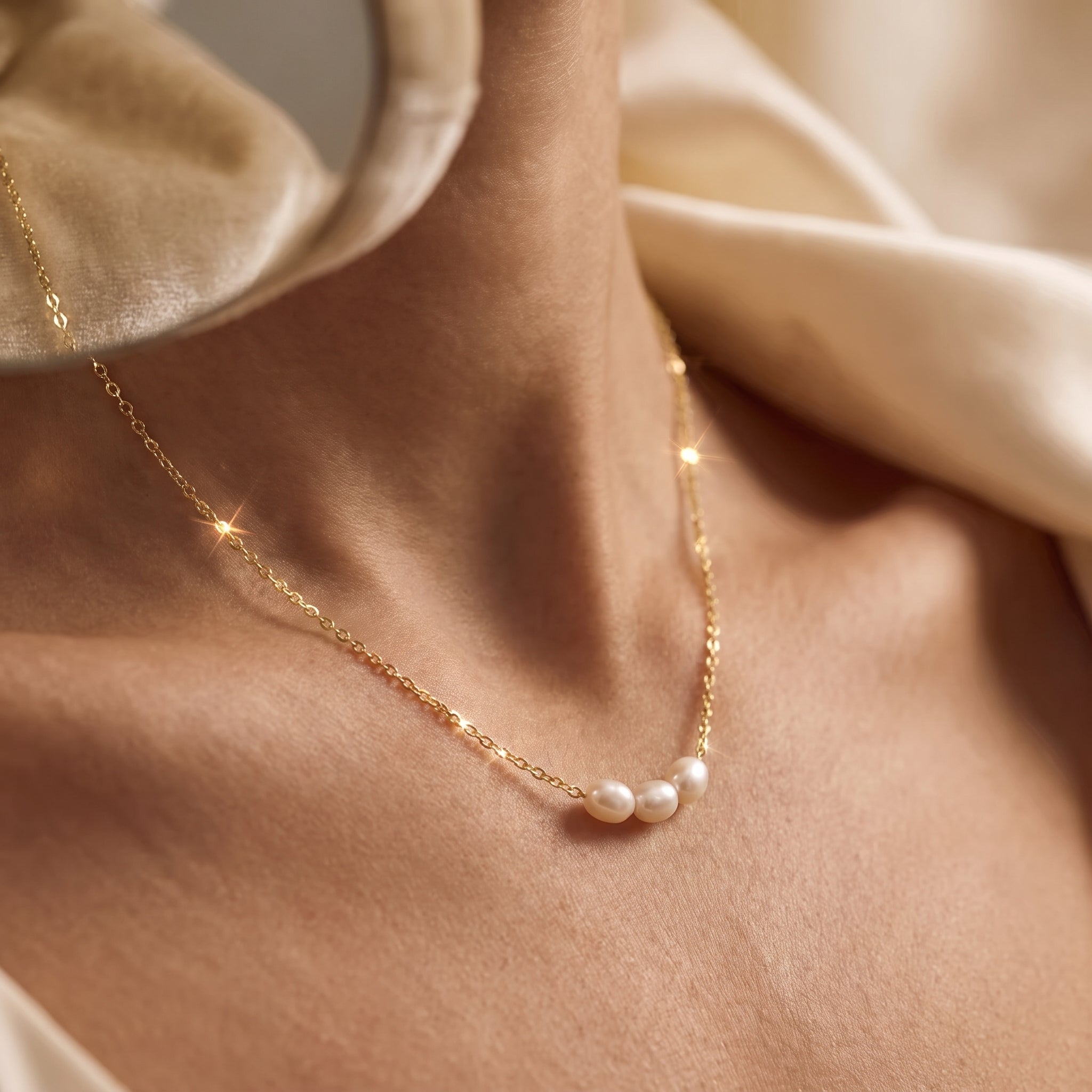 Three Pearl Necklace for Women | Gold Plated Minimalist Pearl Necklace