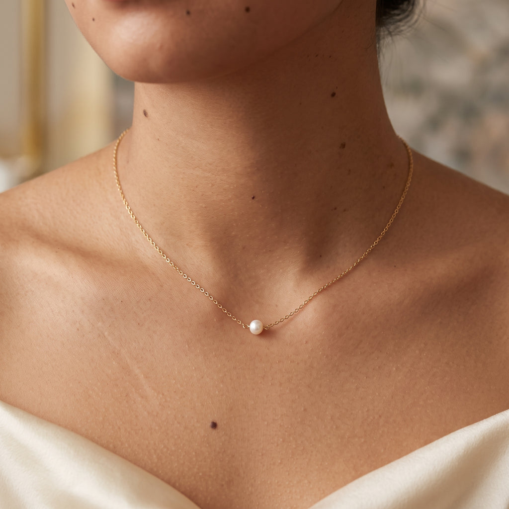 Single Pearl Necklace for Women | Gold Plated Minimalist Pearl Necklace