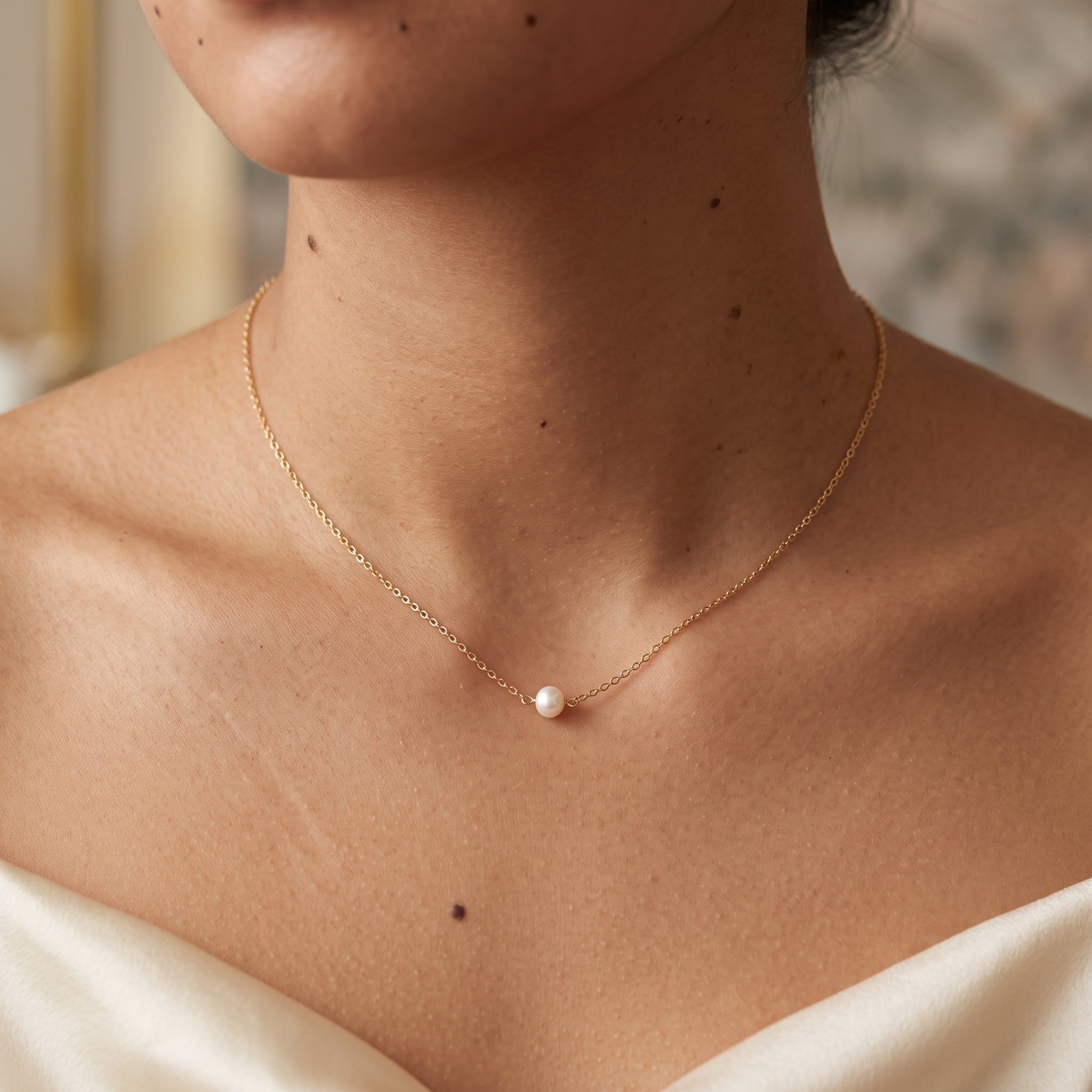 Single Pearl Necklace for Women | Gold Plated Minimalist Pearl Necklace