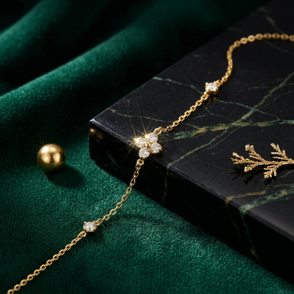 Delicate gold floral bracelet for women