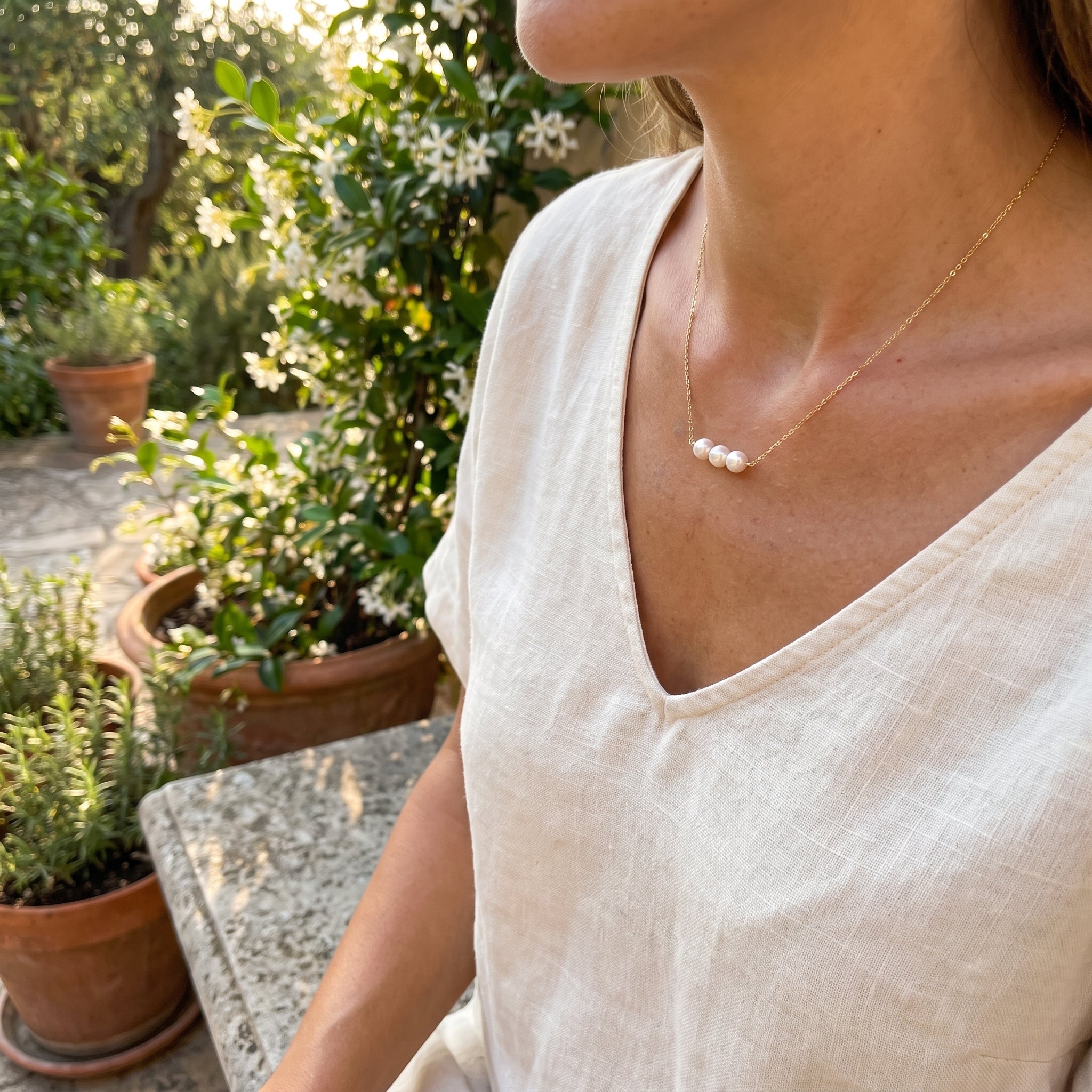 Three Pearl Cluster Necklace for Women | Gold Plated Minimalist Pearl Necklace