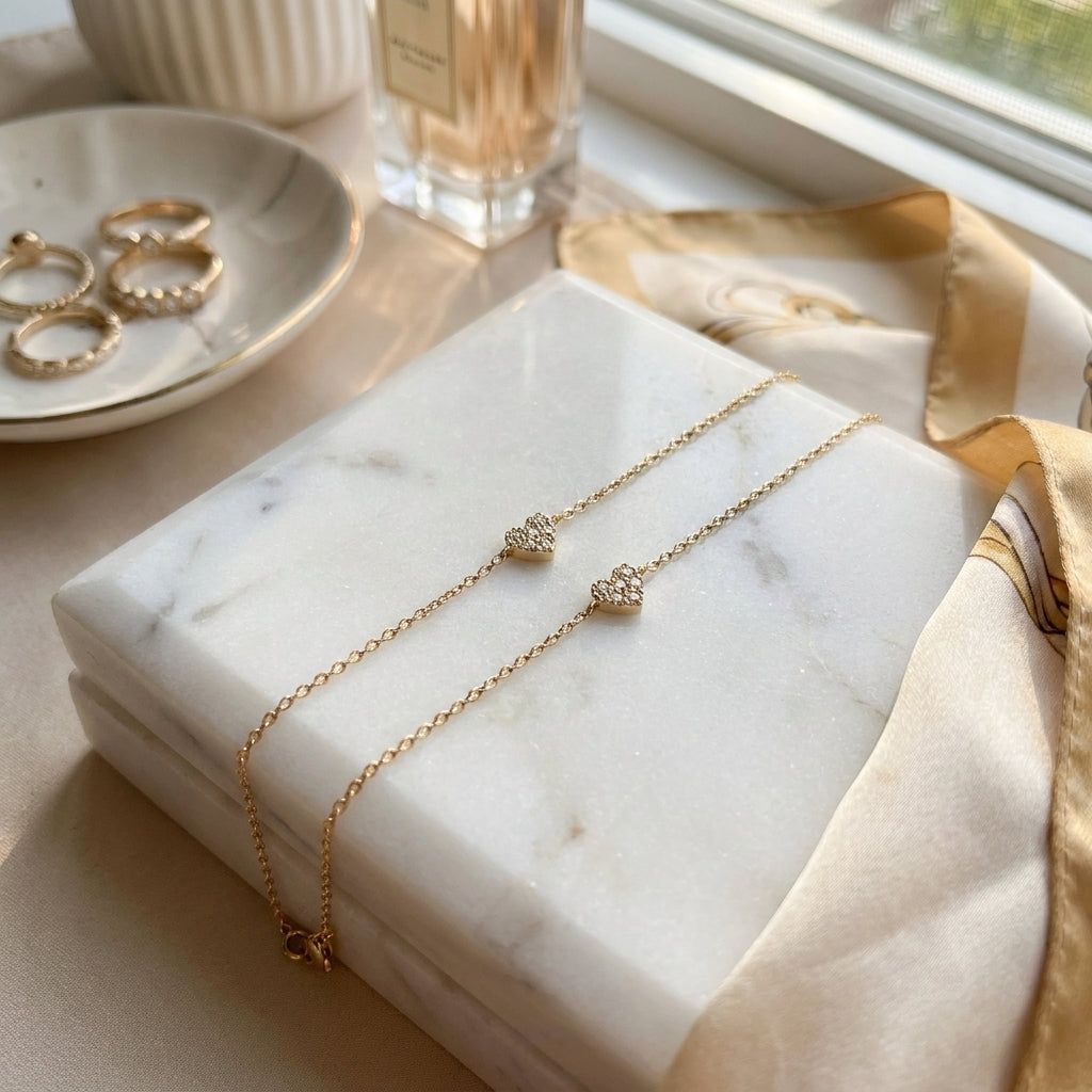 Delicate gold heart bracelet with zirconia stones