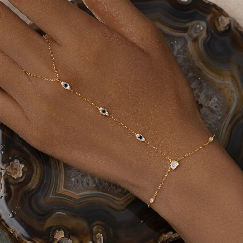 Sterling silver evil eye hand chain for women