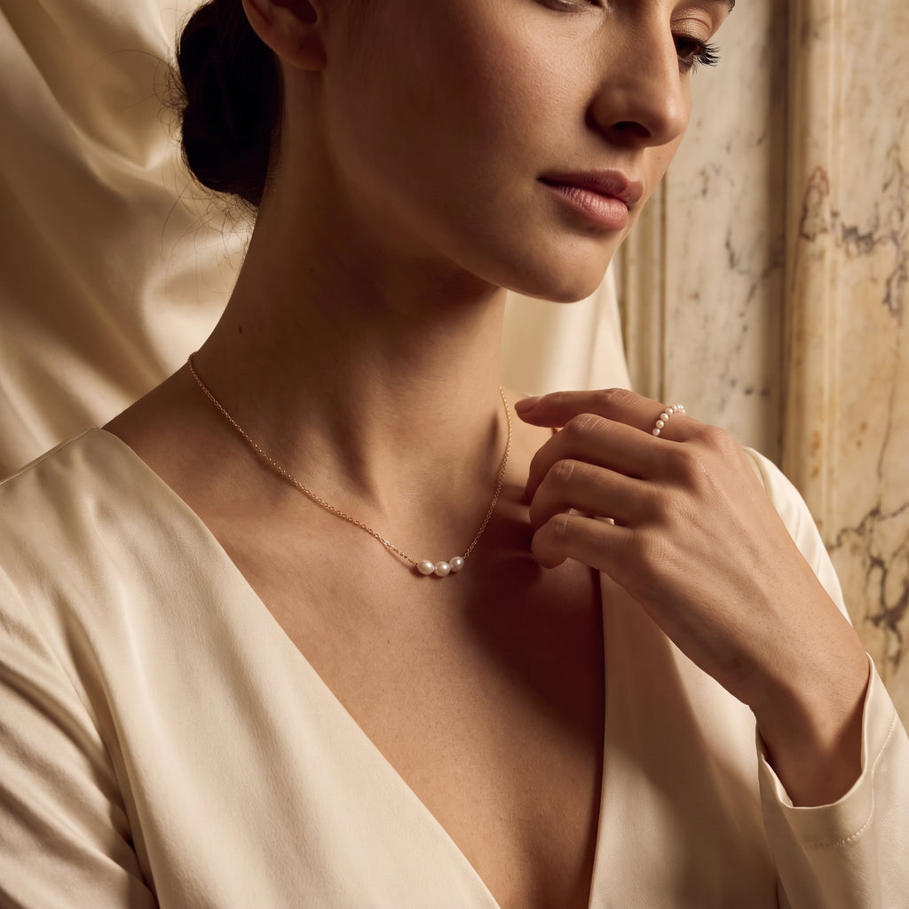Three Pearl Necklace for Women | Gold Plated Minimalist Pearl Necklace