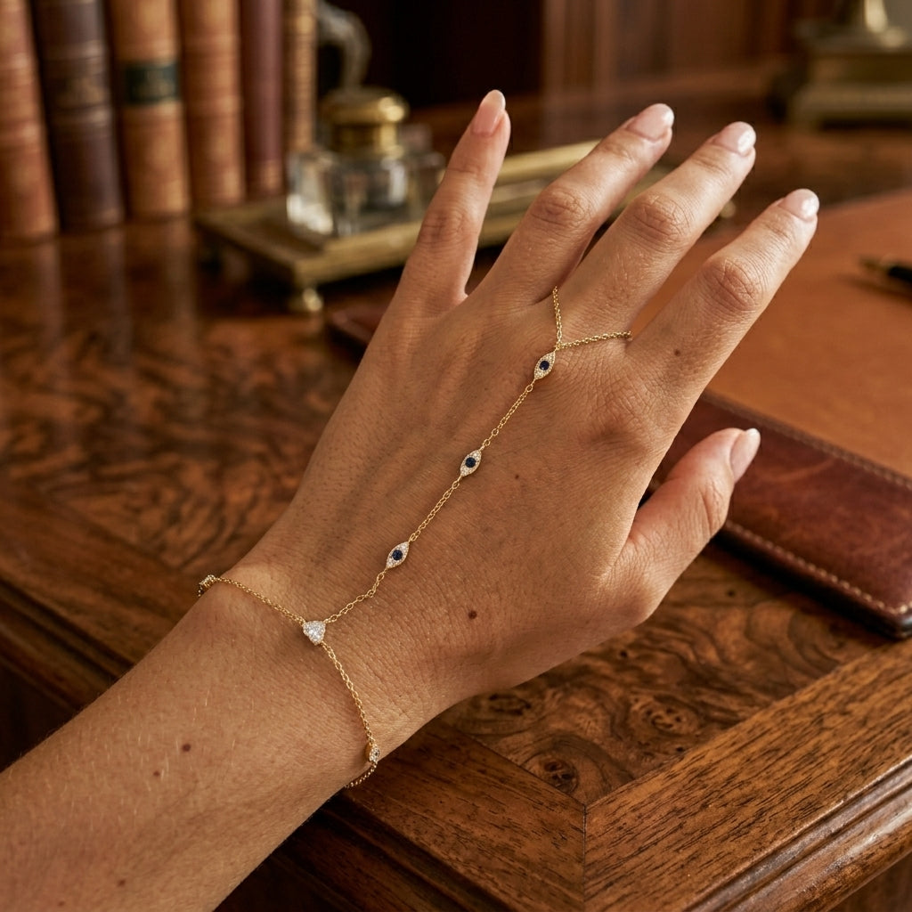 Blue and white zircon hand chain bracelet