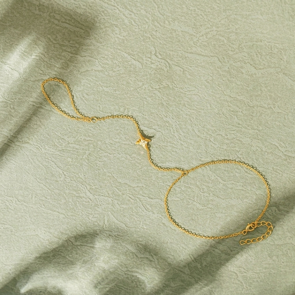 Delicate star zircon wrist to finger bracelet