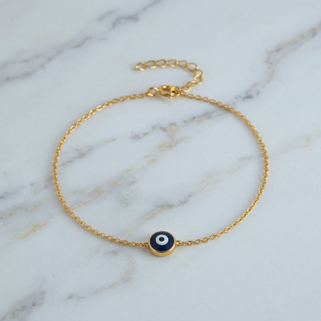 925 sterling silver evil eye bracelet with gold-tone finish