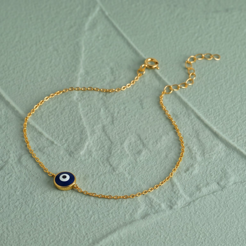 Blue white and black evil eye bracelet close-up