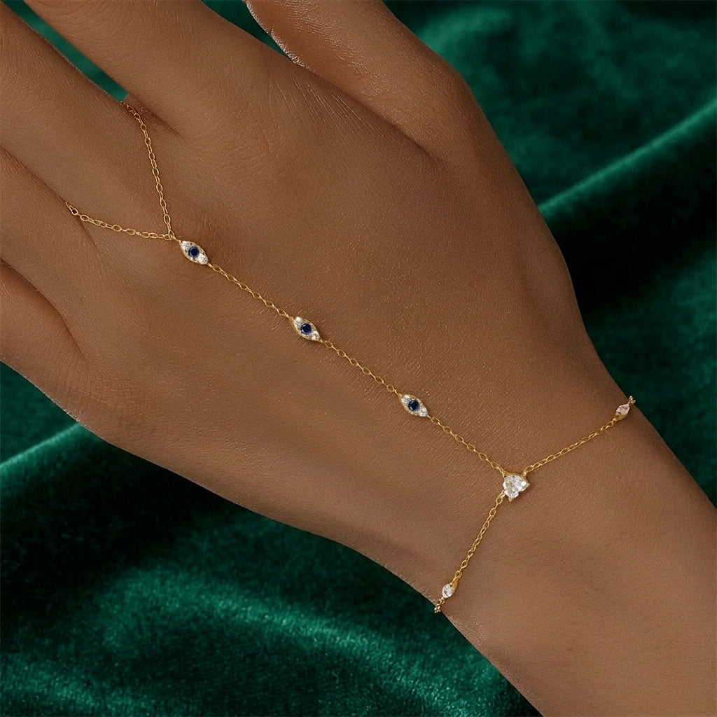 Blue and white zircon hand chain bracelet