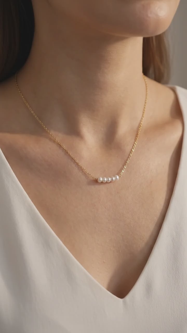 Five Pearl Bar Necklace for Women | Gold Plated Minimalist Pearl Necklace